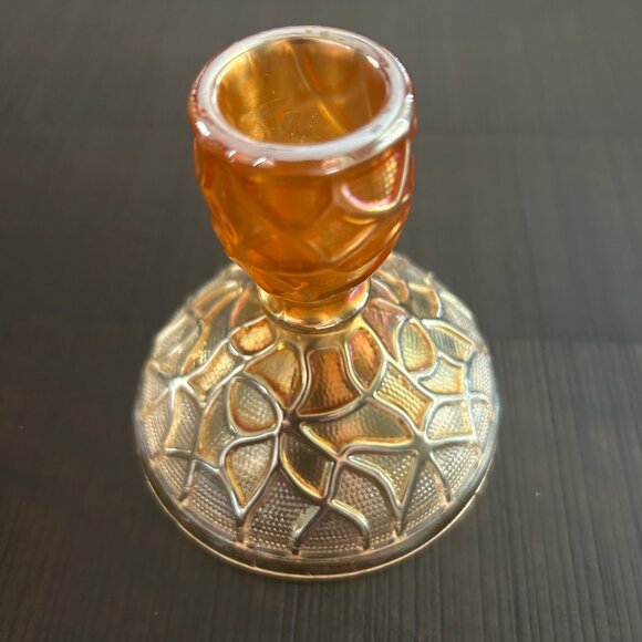 Vintage Imperial Glass Tree of Life Candlesticks Set  Iridescent Marigold - Picture 5 of 7